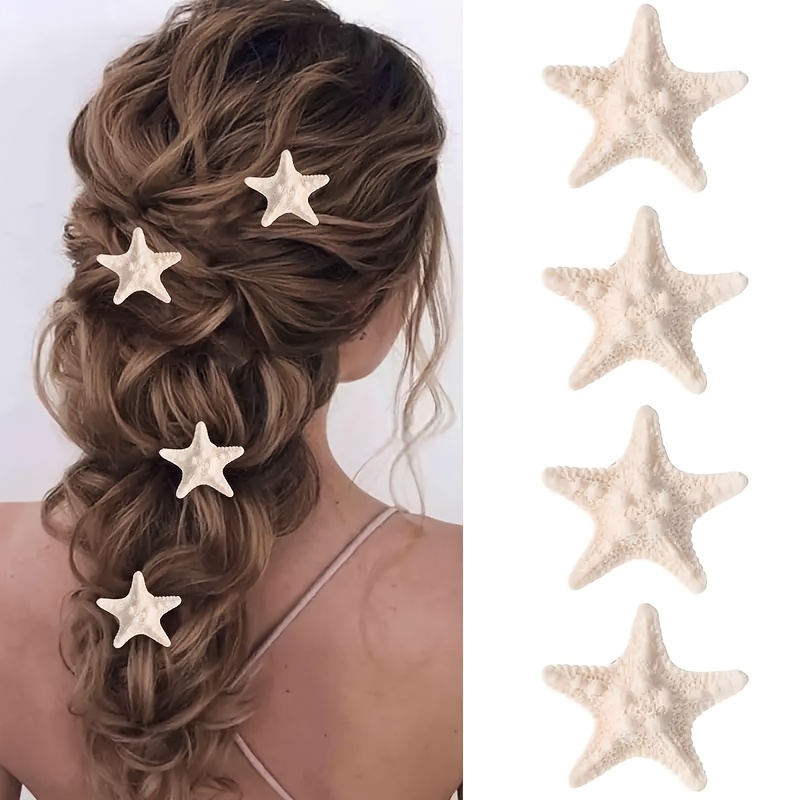 

4pcs Of Stylish Ocean Star-shaped Hair Clips For Women, Cute And Fashionable Bangs Clips, Vintage Side Clips For Unique Hair Accessories.