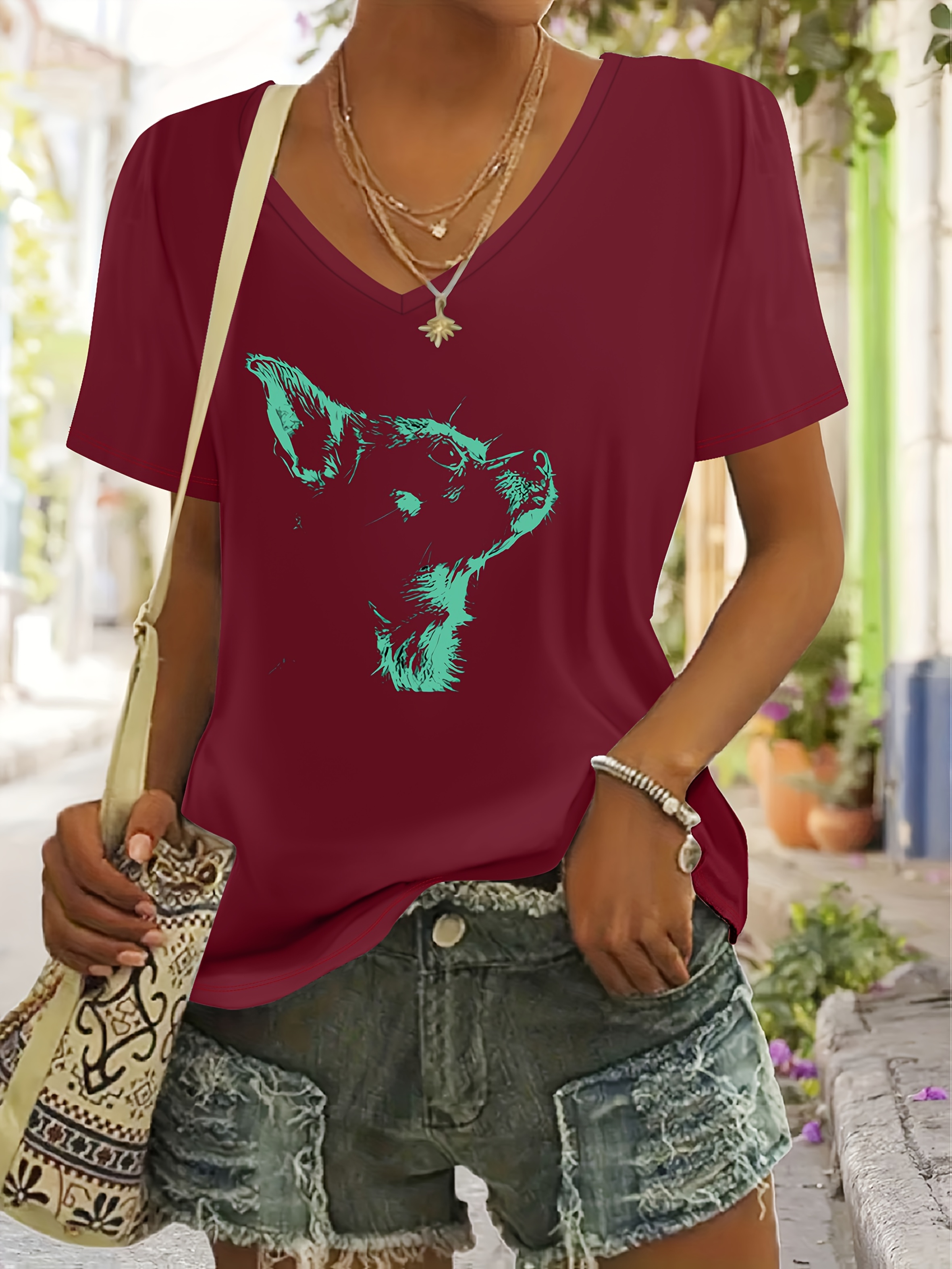 Cute Tees For Women,Dog Print Casual Crew Neck T Shirts Short...
