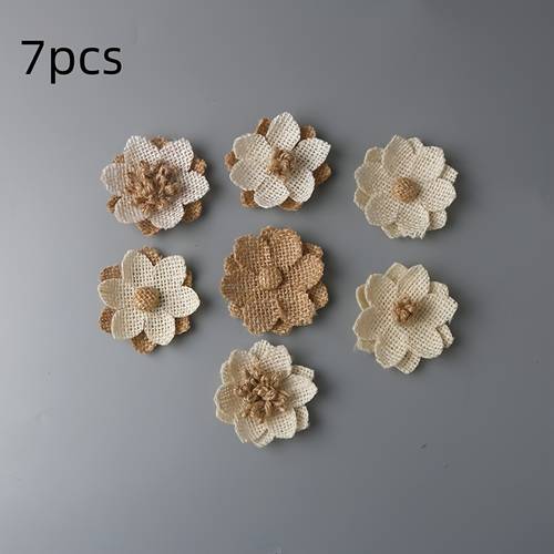 7pcs set three dimensional burlap flowers used as brooches hair accessories or journal stickers handmade diy decorations apparel accessories or home decor gift wrapping embellishments create a vintage handmade diy