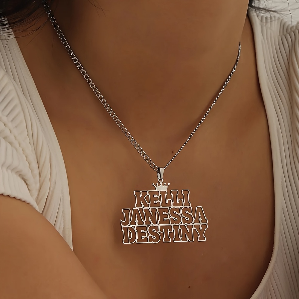 TEMU Collana Personalizzata con Catena - Pendente a Rimovibile in Acciaio Inossidabile con Design Corona, Inciso Audace per e Donne, Regalo per