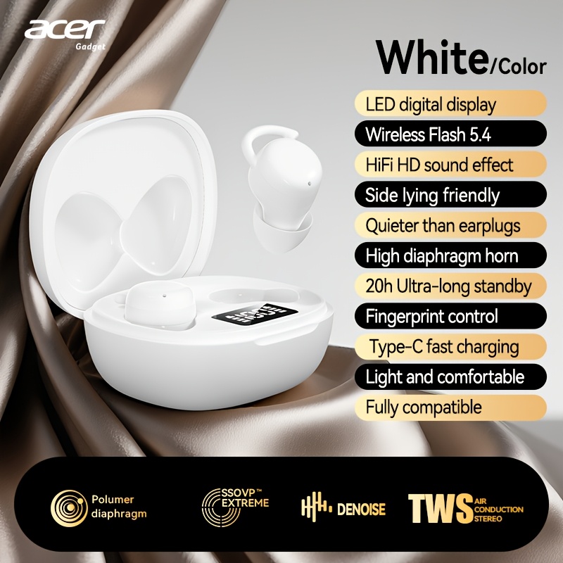 Acer Gadget True Wireless Earbuds | 45db Anc Noise Cancelling, -light Ear-hugging Fit (side Lying Friendly), Cinema Hifi Sound, Wireless 5. 4 Low-latency, 20h Long Battery Standby & Type-c Charge