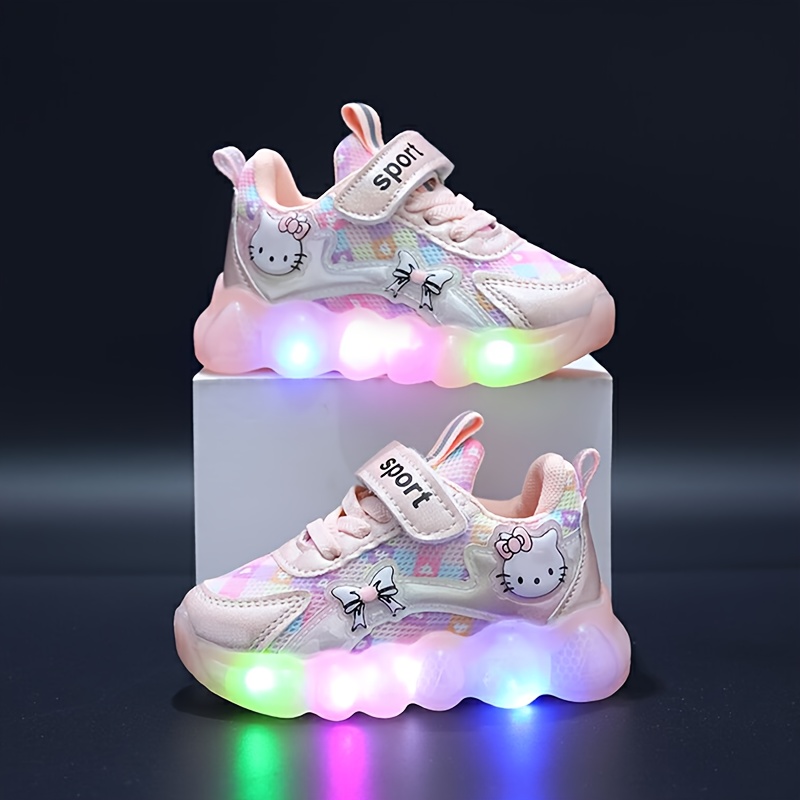 Girls' *-the-Dark Sneakers Cute Cartoon Print with Glow Lights,  Breathable Mesh Closure, Lightweight Low-* for Little Girls Casual 