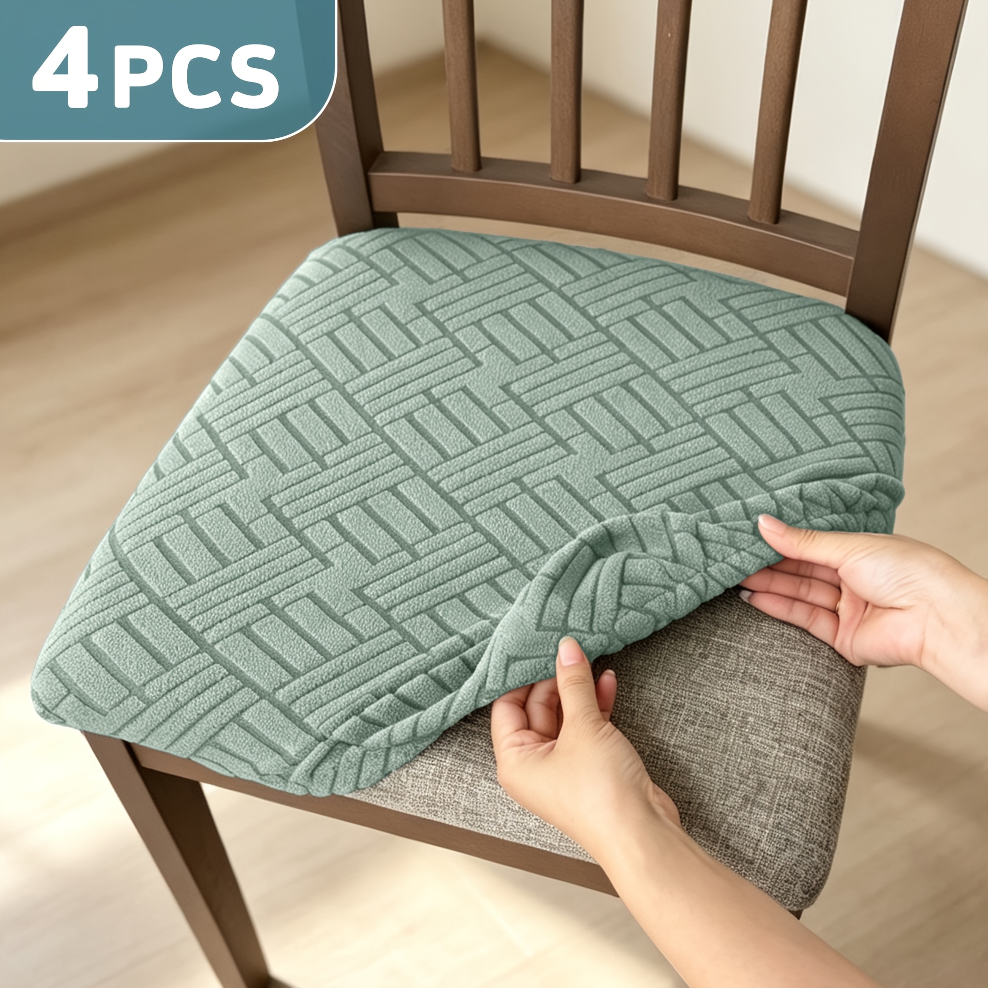 TEMU 4/6pcs Fleece Windmill Check Elastic Jacquard Table Chair Covers, Hotel Home Chair Protectors