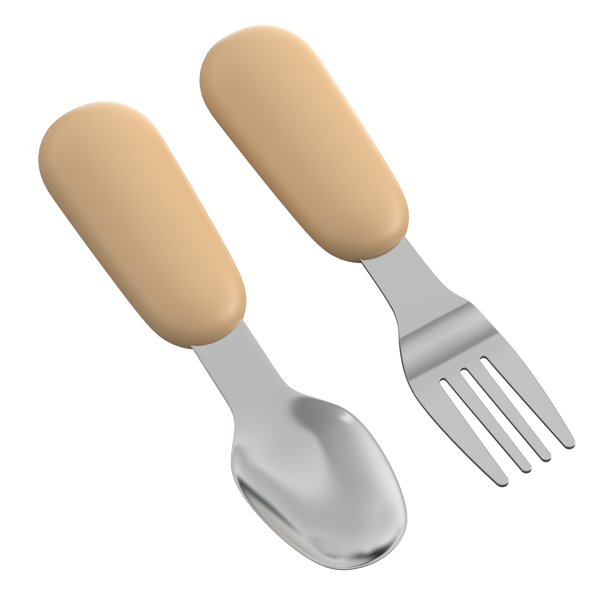Set of 2 Stainless Steel Baby Forks and Spoons with Silicone Handles for Easy Gripping, Dishwasher Safe