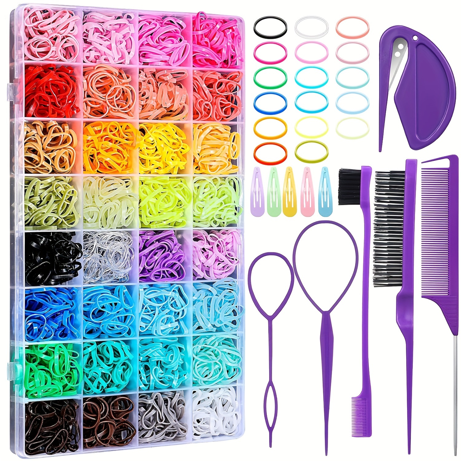 

32 Colors Hair Ties Set With 2000 Pcs Mini Elastic Hair Bands And Styling Tools - Perfect For Hair Accessories