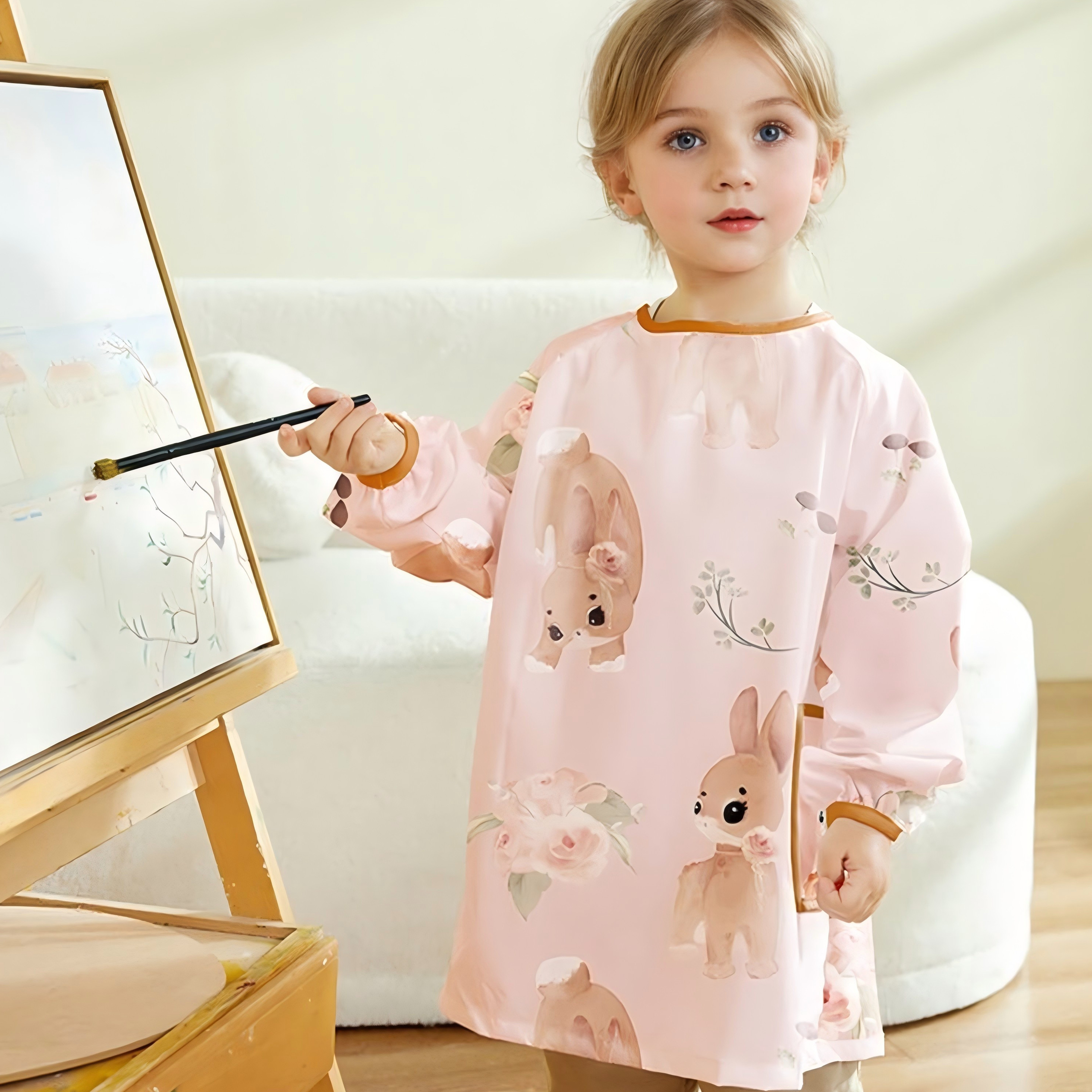 TEMU Painting Apron Designed For Preschoolers, Featuring A Reverse Cover For Meals And Artistic Activities.