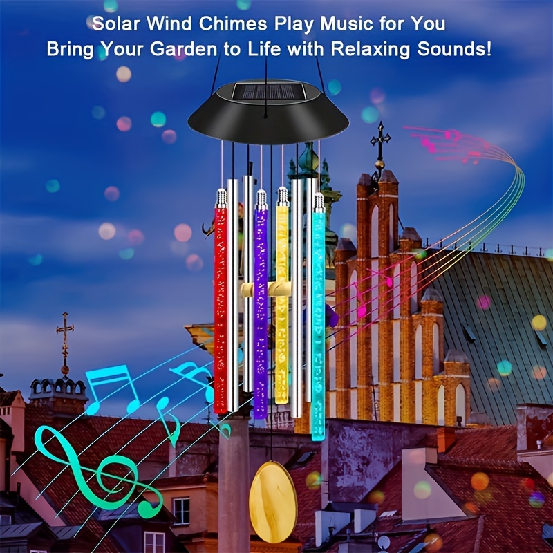 

1pc Solar Led Acrylic Rods Wind Chime Light With Aluminum Tubes, Colorful Garden Balcony Decor, With 0 Electricity Cost & No Wiring Needed