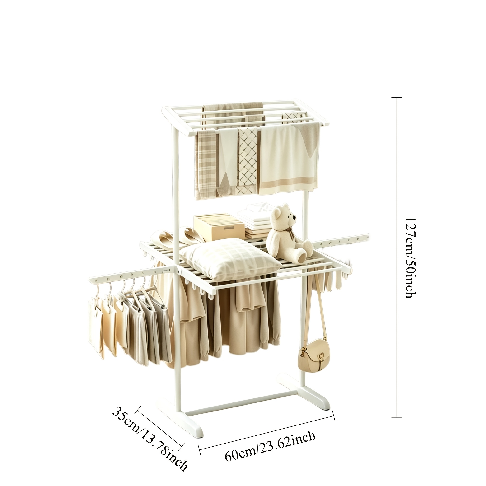 TEMU Double-layer Foldable Clothes Drying Rack, Adjustable, Space- Design, Sturdy And Durable. Convenient For Drying Towels And Bed Sheets, Efficient