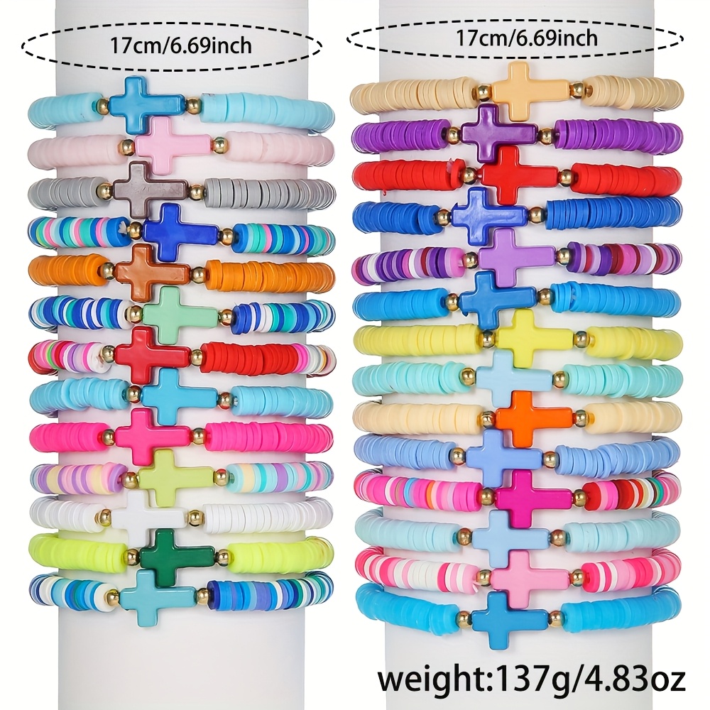 27pcs Easter Cross-Themed Colourful Elastic Clay Bracelet Set