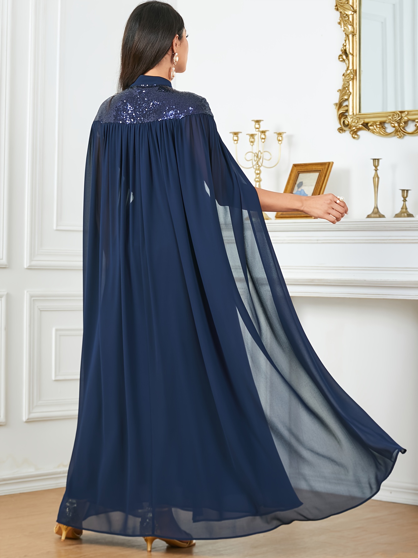 shiny sequin cut kaftan dress elegant cape sleeve cinched - Temu United  Kingdom