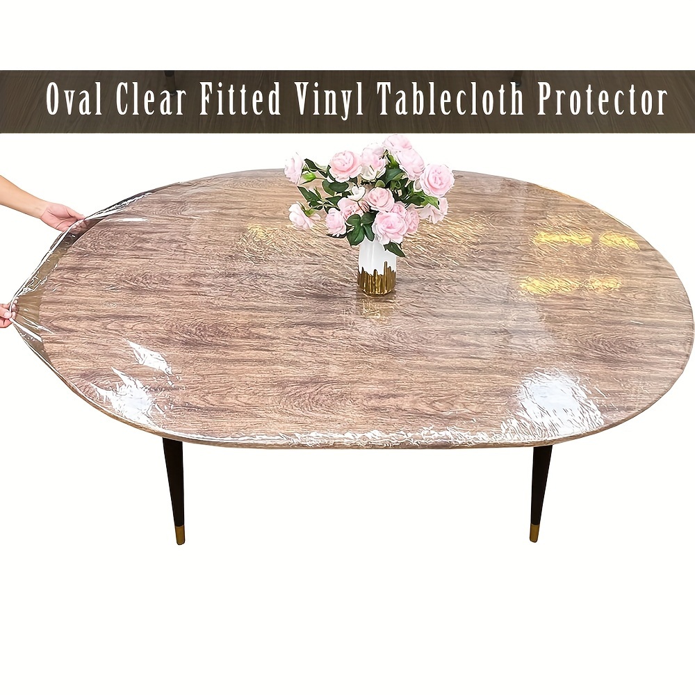 

1pc Oval Vinyl Tablecloth Protector With - Heavy Duty , Non-textile, Transparent Oilcloth Table Cover For Oval Tables