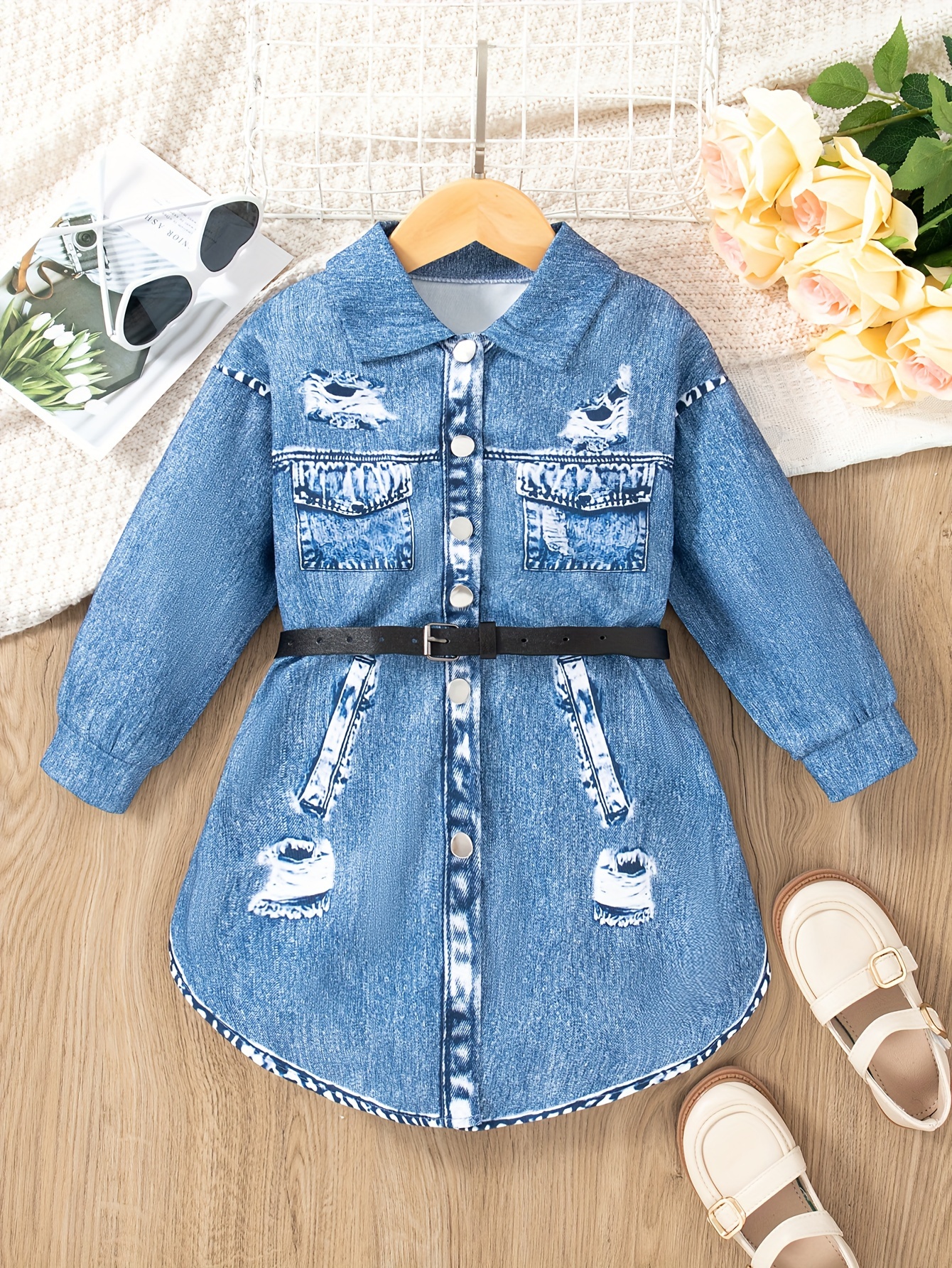 Children's Clothing Girls Long Sleeve Denim Dress New Fashion