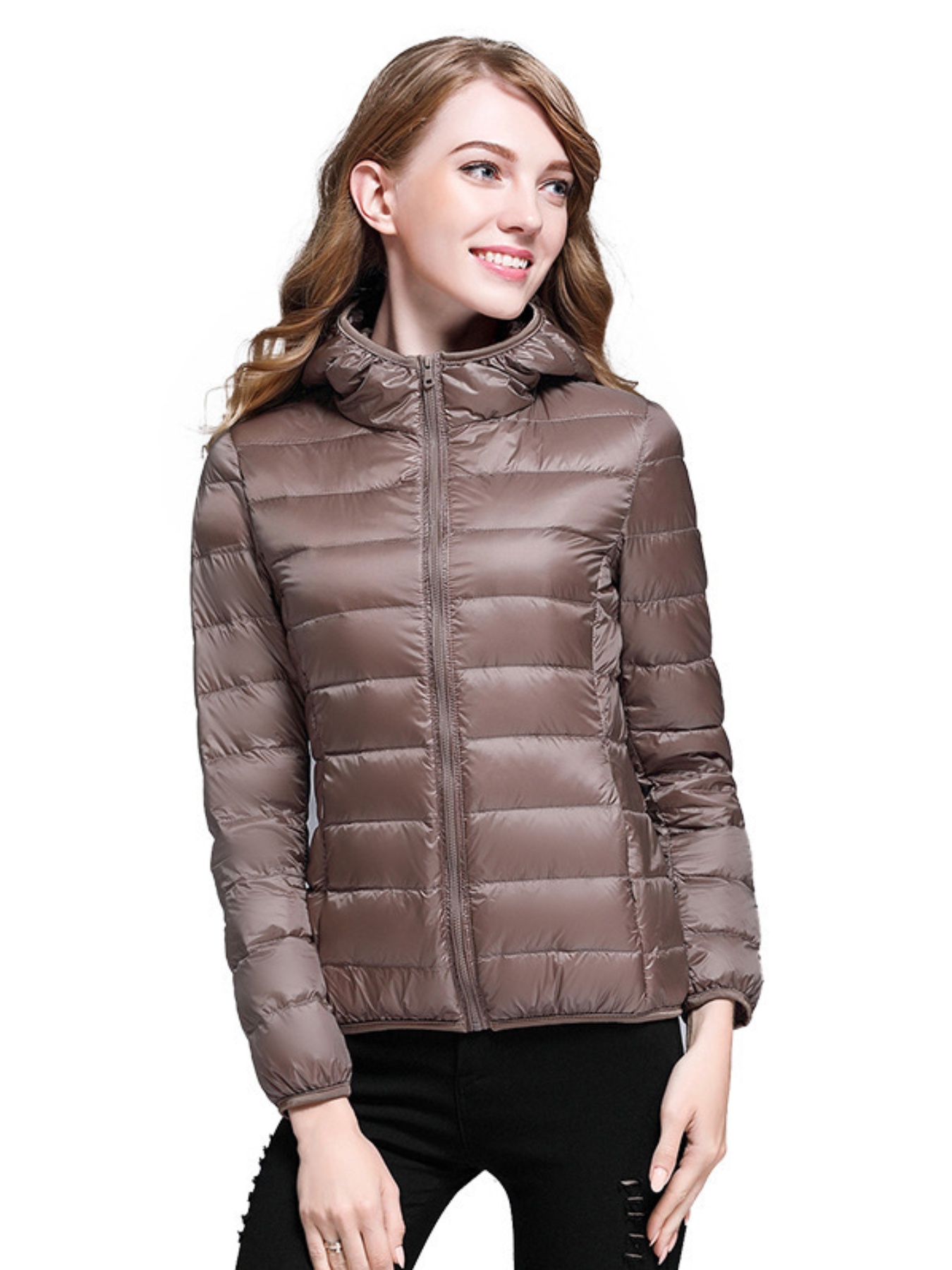 womens lightweight warm filled cropped puffer jacket elegant solid color winter zipper cardigan coat with hood pockets regular fit for casual or dressy outfits