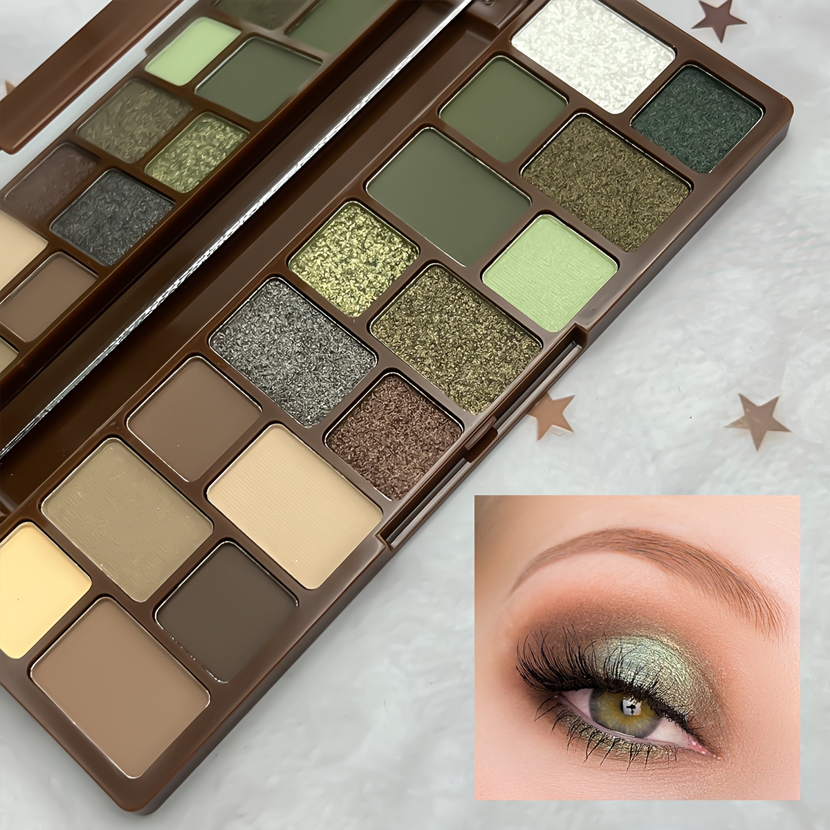 

16-color Eyeshadow Palette, And Greens, Neutral And Earth Brown Tones, Matte And Glitter Finish For Eye Makeup
