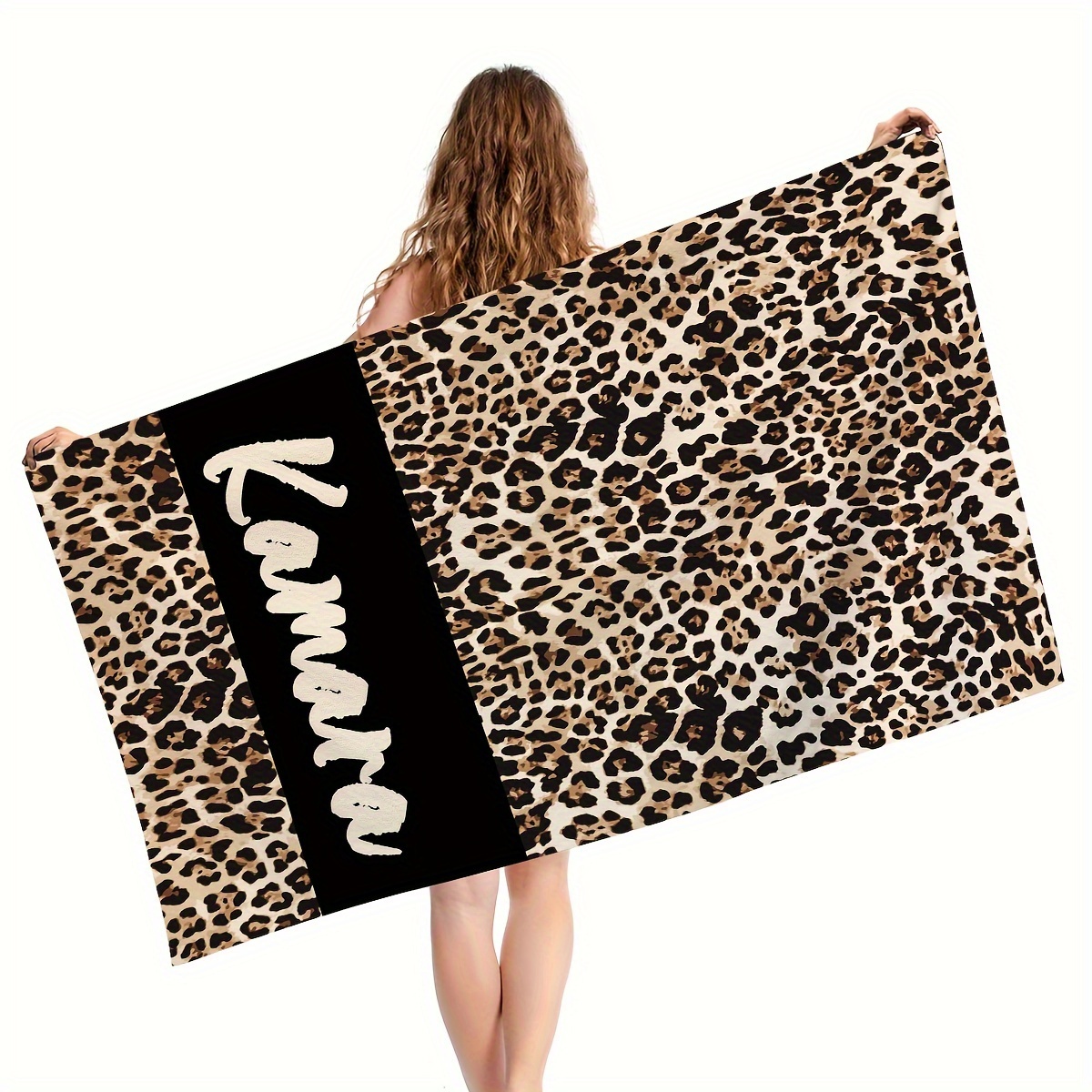 TEMU [popular ] Personalized Leopard Print Beach Towel - Quick-dry, Microfiber, Travel, Camping, Swimming & Poolside