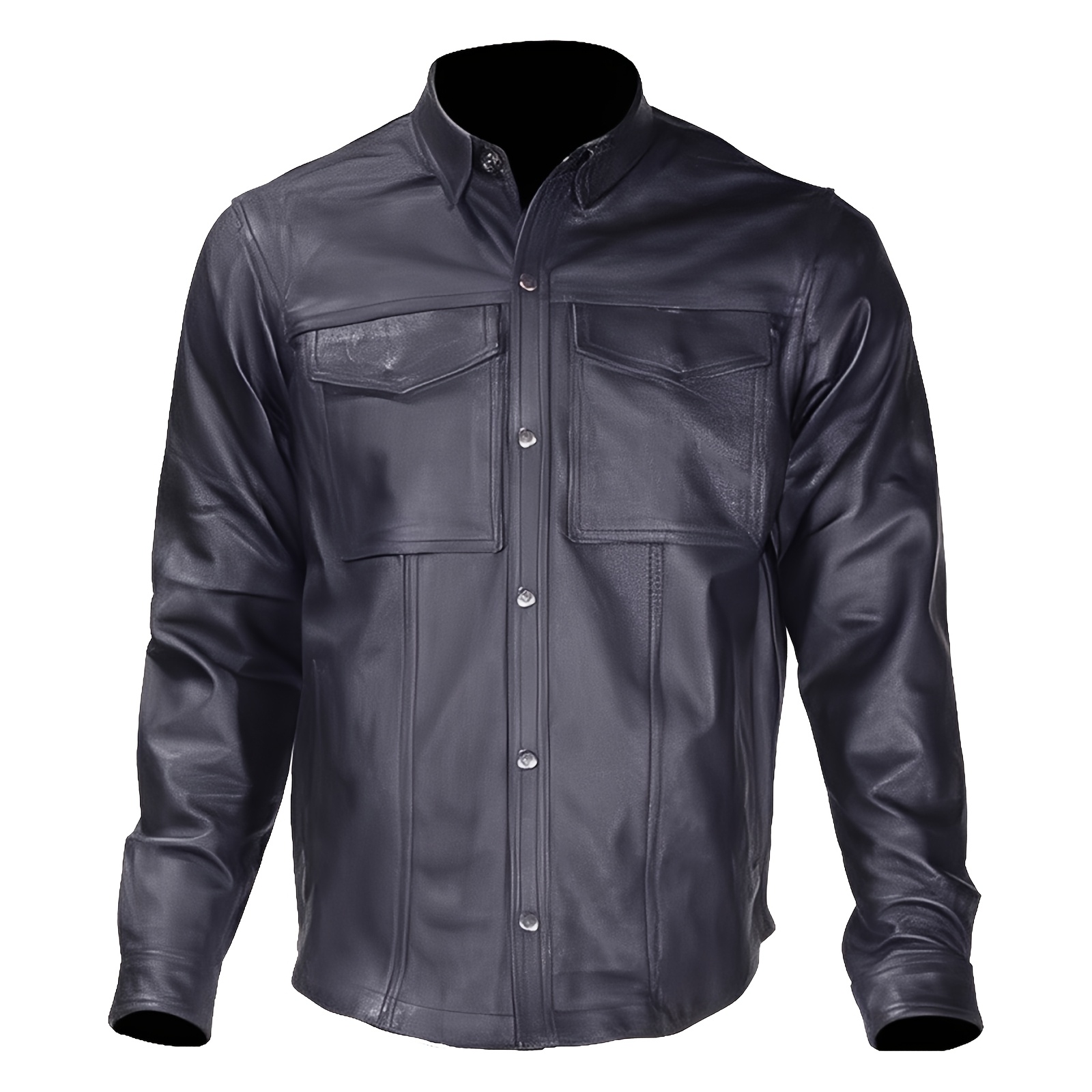 Men's Lightweight Leather Shirt For Riding, Motorcycle Leather Jacket, Made From Cowhide Leather, Smooth Textile Lining, Button Snap Cuffs