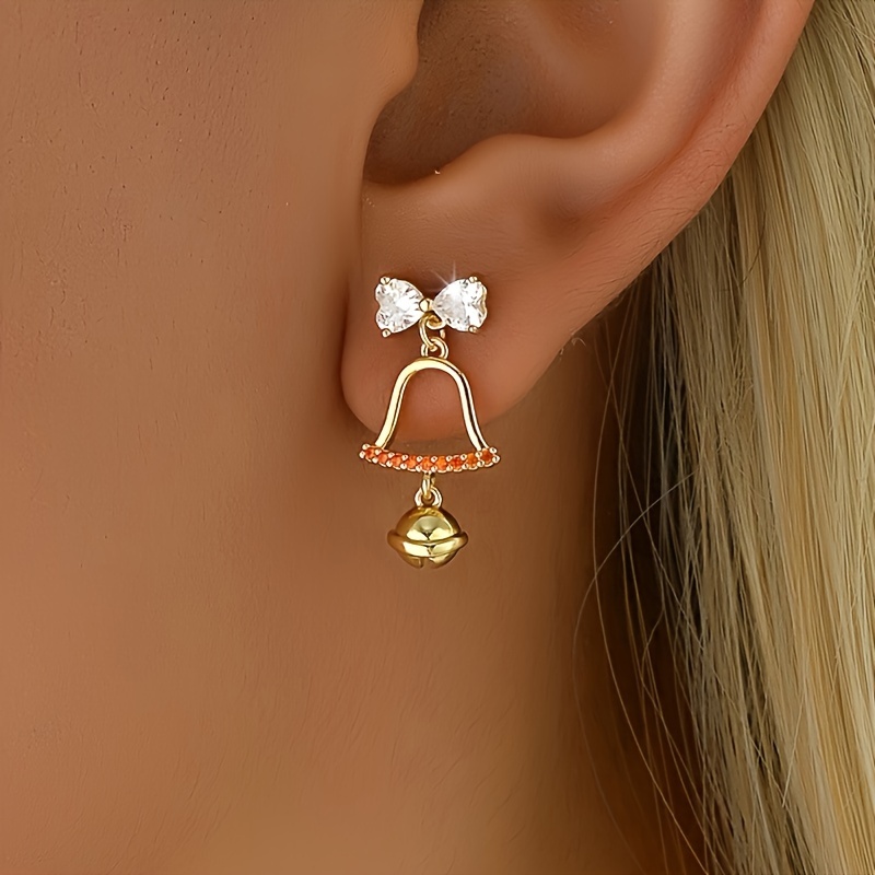 Image of A Pair Of New Christmas Bow Earrings With Bells, Sweet And Versatile, Perfect For Gifts For New Year And Birthdays