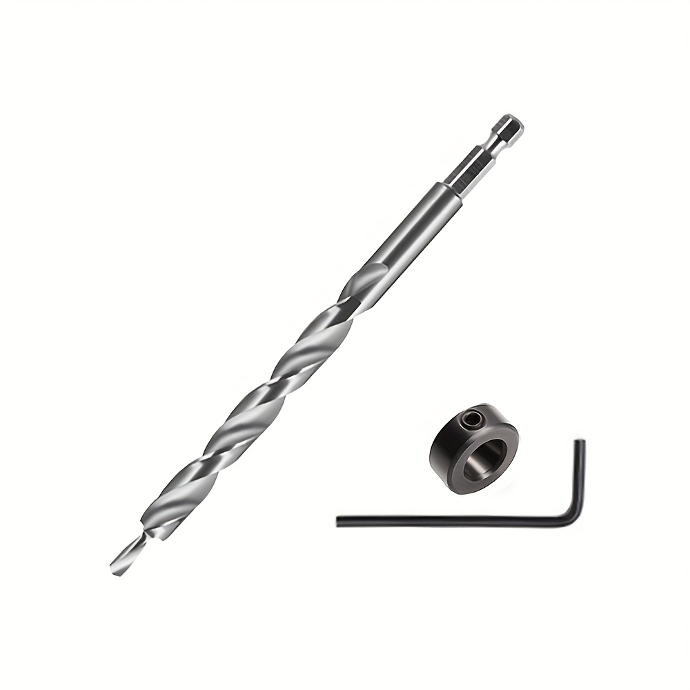 1set 9.5mm 3/8" Twist Step Drill Bit + Depth Stop Collar + Hex Wrench Set For Pocket Hole Jig Kit Guide Power Tools Wood Aluminum Thin Metal