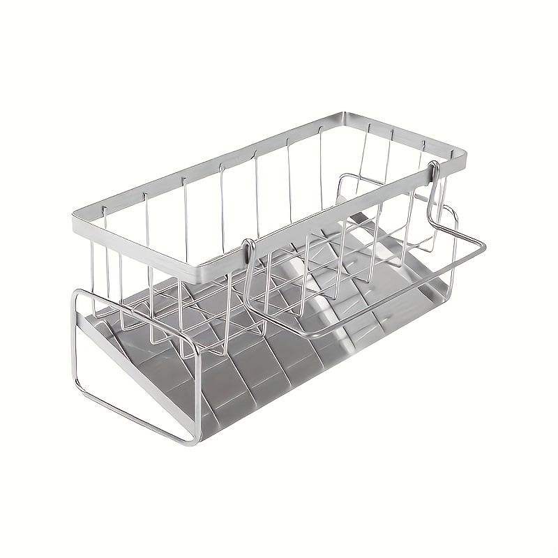 TEMU Stainless Steel Kitchen Sink Organizer With Drainage Function - Features Multiple Storage Compartments For Sponges, Cloths, Soap Dispensers, And