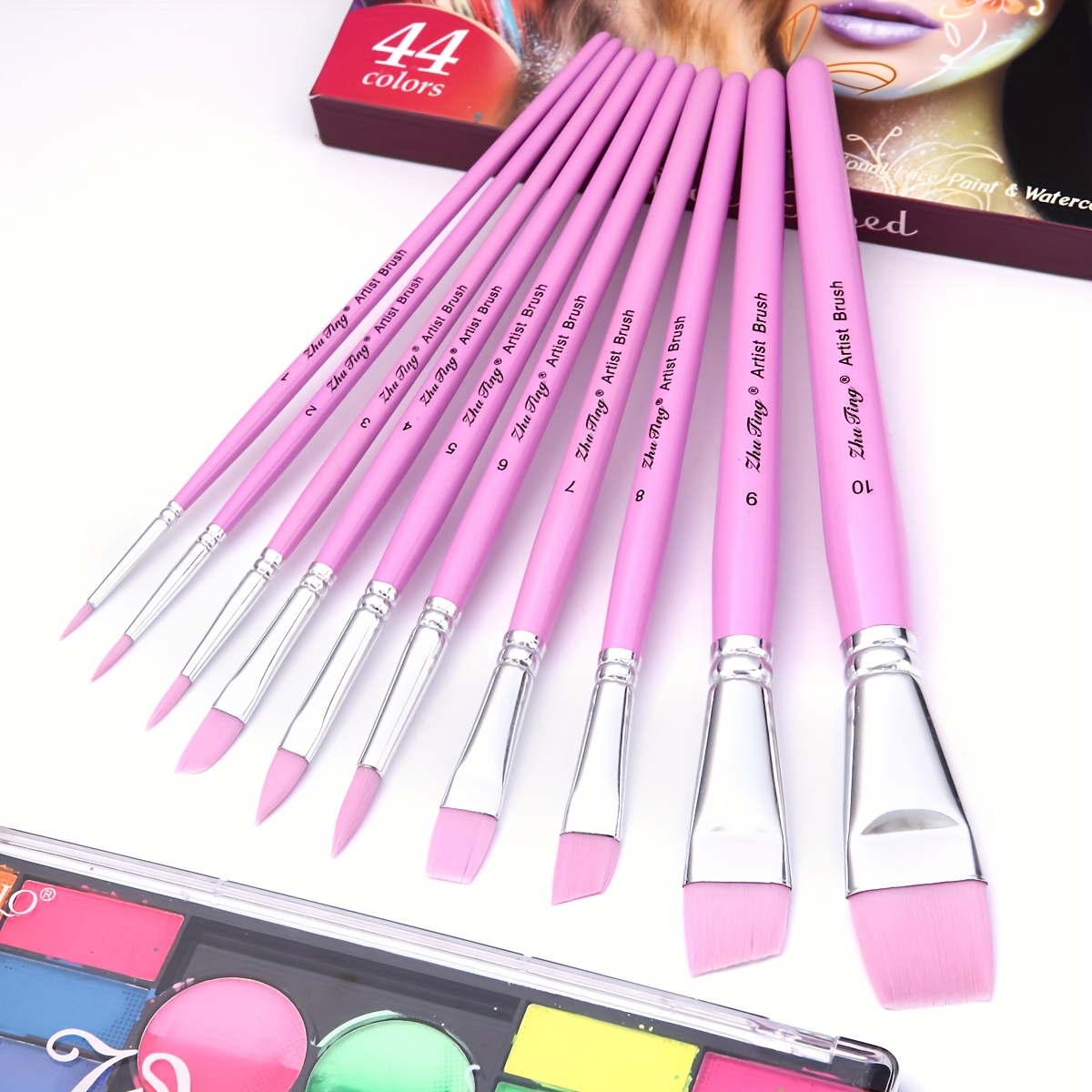 TEMU 10 Cherry Painting Brushes Designed For Body Art, Including Nylon Brushes For Detailed Lines And Tip Shapes For Watercolor And Oil Painting