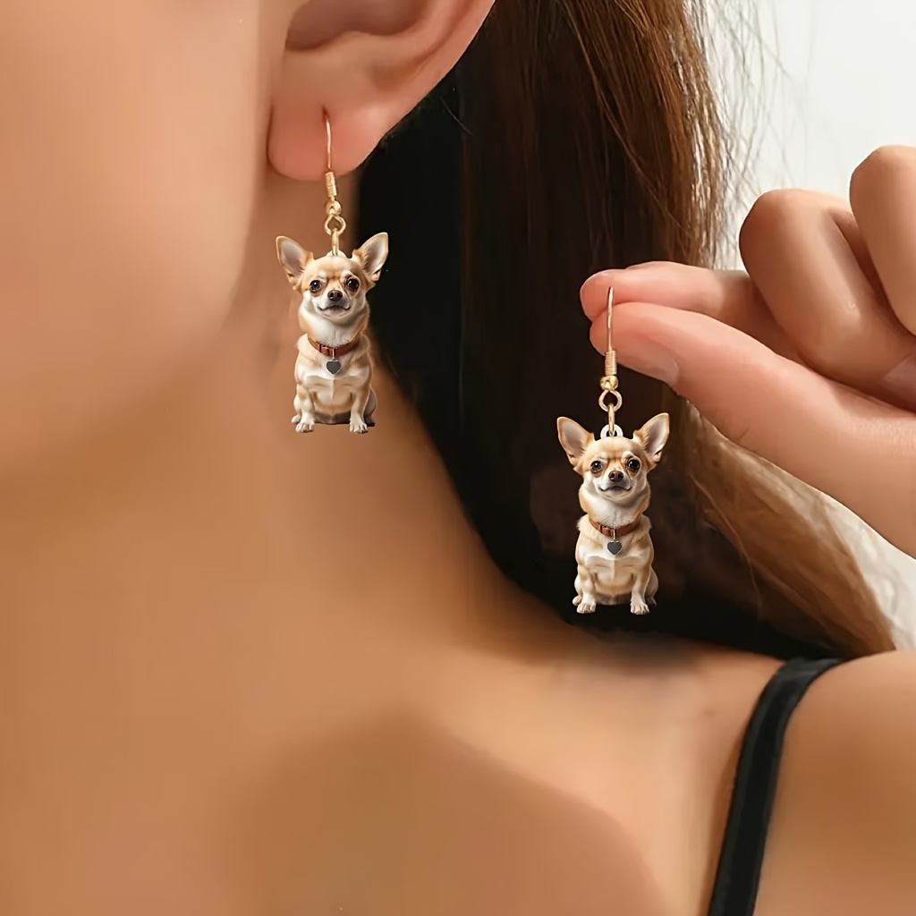 

1pc Acrylic Chihuahua Drop Earrings, 2d Dog Design Fashion Jewelry For Women, Novelty Pet Lover Accessory, Ideal Gift For Christmas And Themed Parties