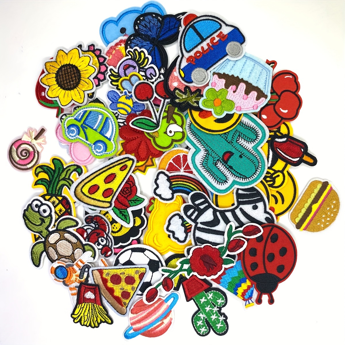 Image of 60pcs Assorted Iron-on Embroidered Patches - White Appliques For Repair & Decoration