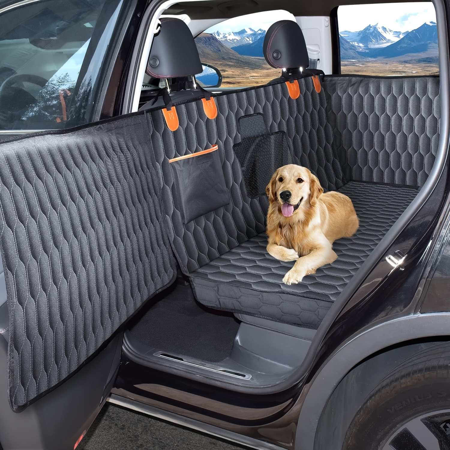 

Medium Machine Washable Dog Car Seat Cover For Rear Seat Door Protector For Sedans, Mid-size Suvs, Mid-duty Trucks - Dog Hammock For Cars - Waterproof Pet Car Accessories, Black