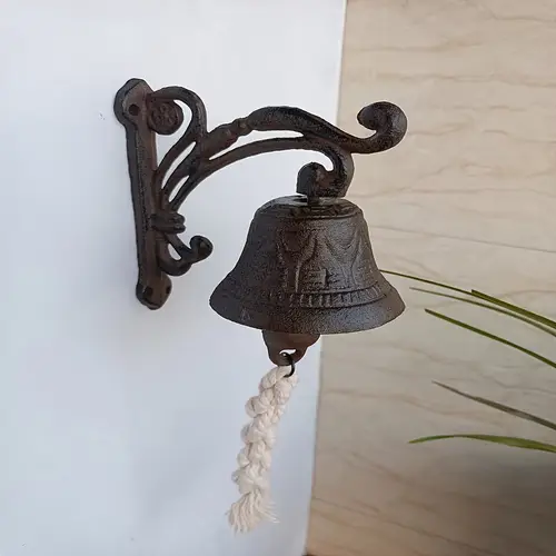 1pc vintage cast iron doorbell with braided rope antique style wall mounted decoration for garden entrance and home aesthetic design metal door hanging decor