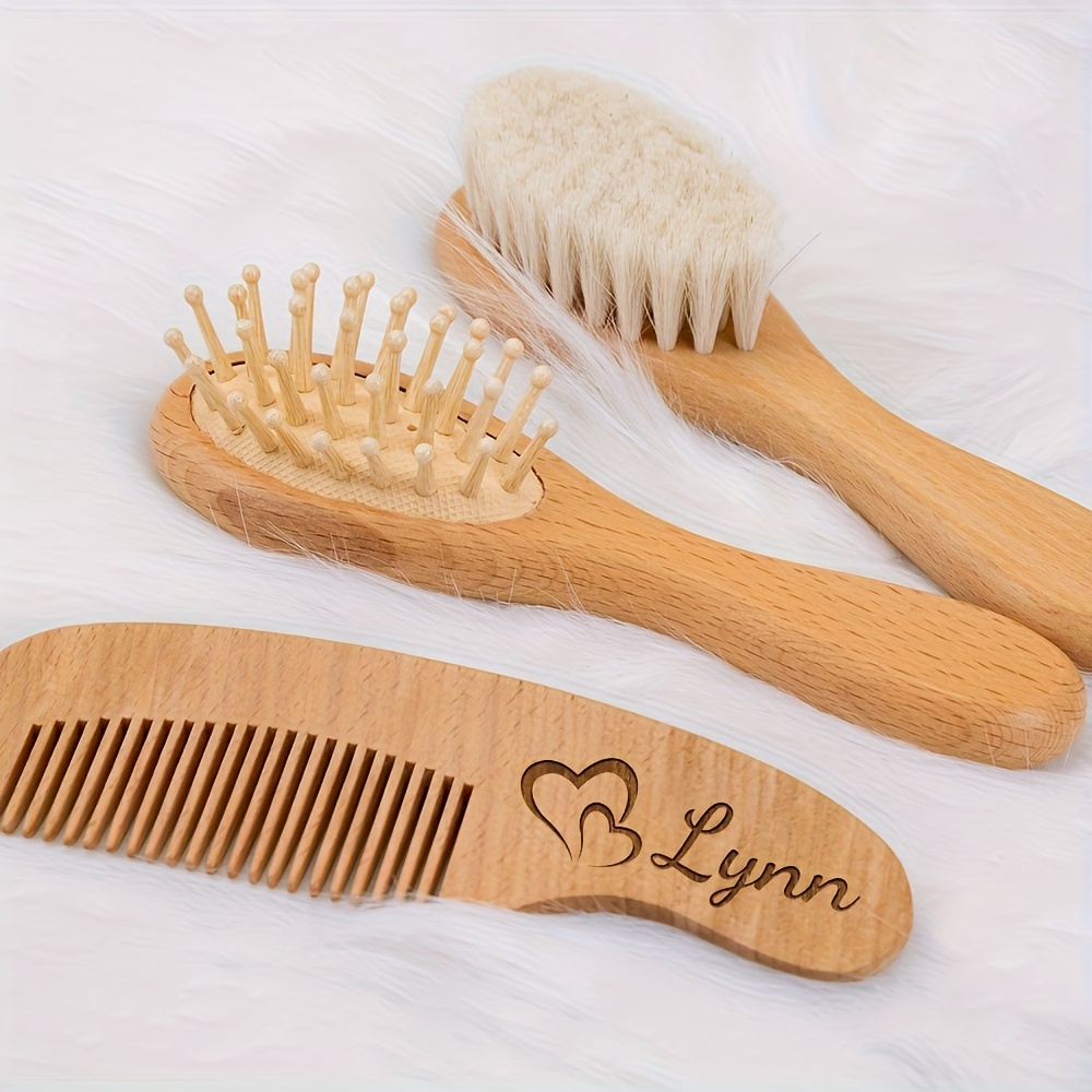 Image of 1 Set Custom Name Pattern Wooden Hair Comb And Brush Set, Nylon Bristle Finishing Combs For Normal Hair, For Lotus Tree Handle, Perfect Day Gift