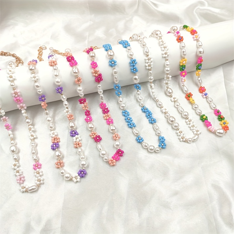 

1 Piece Of Women's, Rice Bead, Colorful Flower Necklace, Handcrafted Heavy Industry Accessories, Daily Travel Accessories