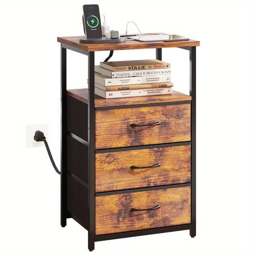 1 2pcs night stand with charging station nightstand 1 2 set with 3 fabric drawers end table with storage night stand for bedroom school and storage black end table heavy duty night stand for halloween and christmas