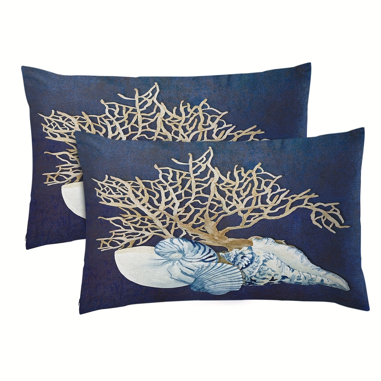 TEMU de cojín corta de felpa, 2 unidades, azul , , coral, , casa de playa , decoración , cuadrada, para el hogar, sin relleno, 12 x 20 pulgadas