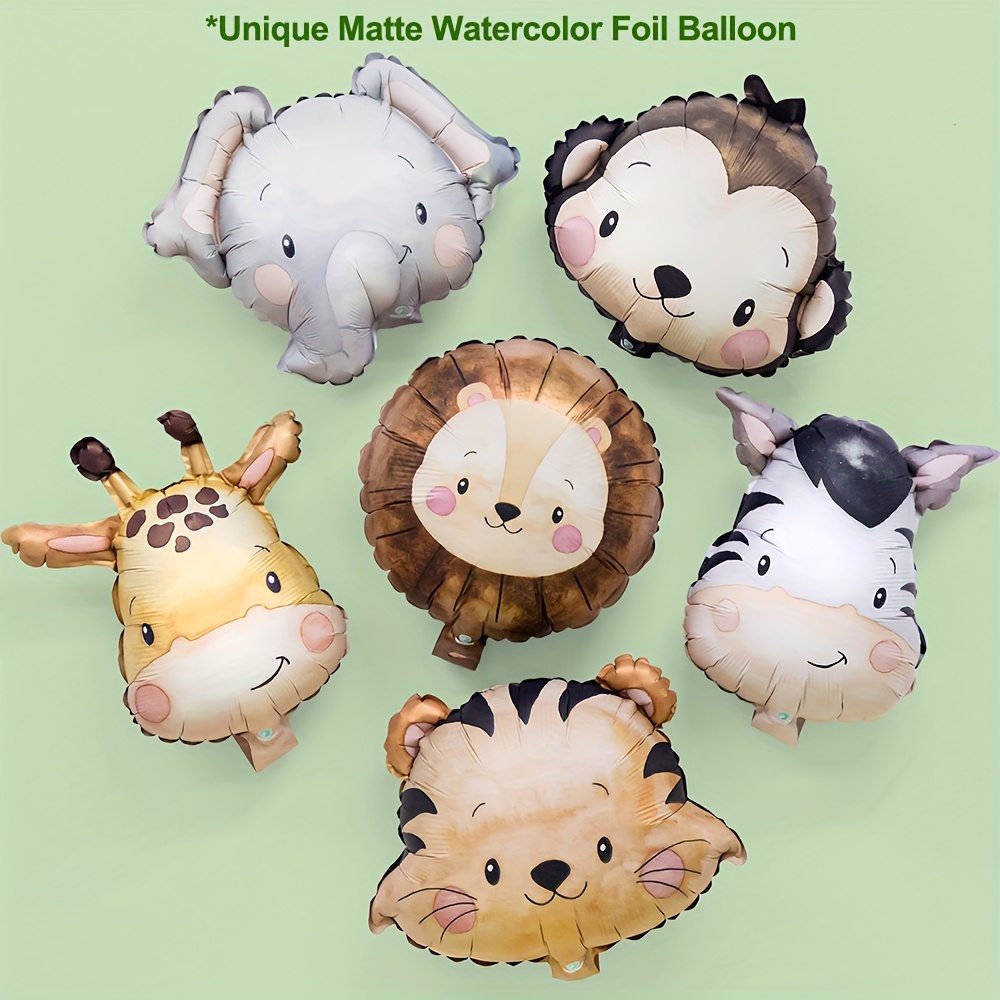 Image of 6pcs Cute Animal Foil Balloon Set -lion, Tiger, Giraffe For Wild 1 Birthday & Baby Shower Decor, Kids' Theme Party Decorations, Home Decorating Balloons, Halloween Decorations, Christmas Decorations