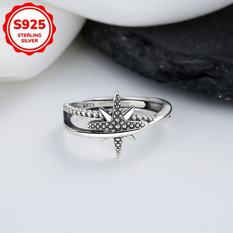 Vintage Double Layer Hollow Star Women's Ring - 925 Silver - 2.5g