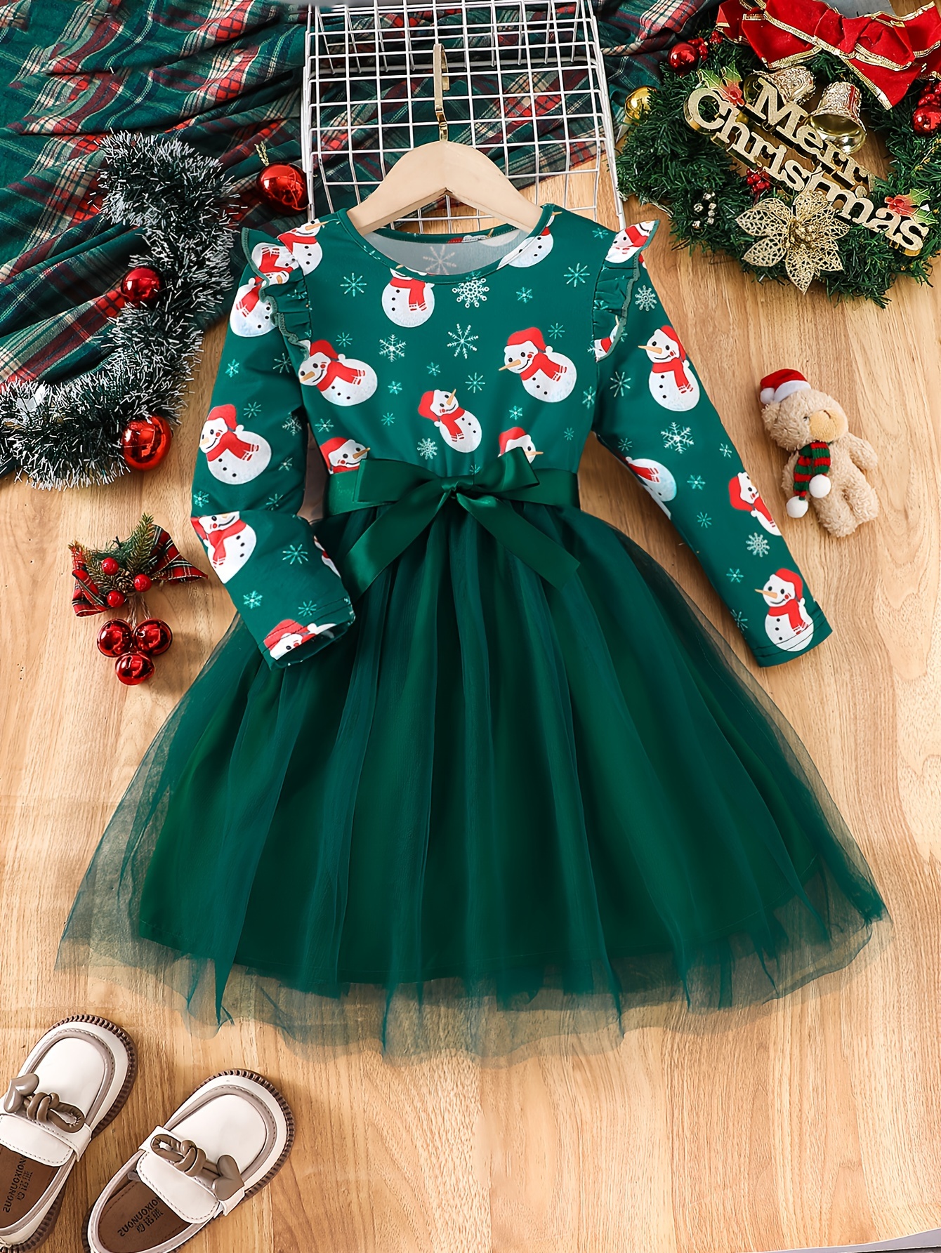 green emerald velvet dress Unique Vintage Light Up1950s Green Christmas Lights Print Sweetheart D main image 1