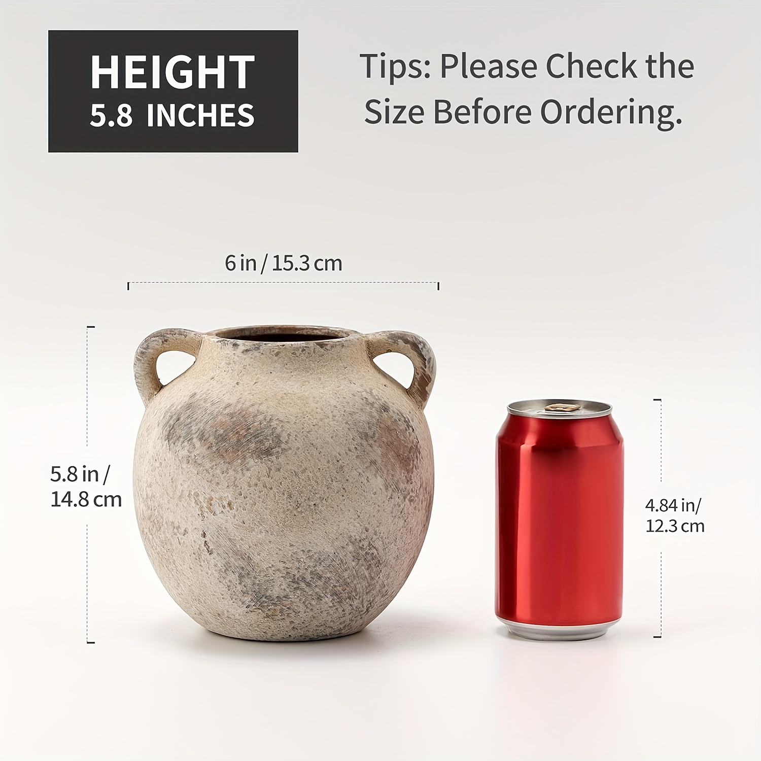 Image of 5.8-inch Terracotta Vase With Handles, A Decorative Rustic Piece For Home Decoration, Suitable For Farmhouse And Living Room Tables - In Gray