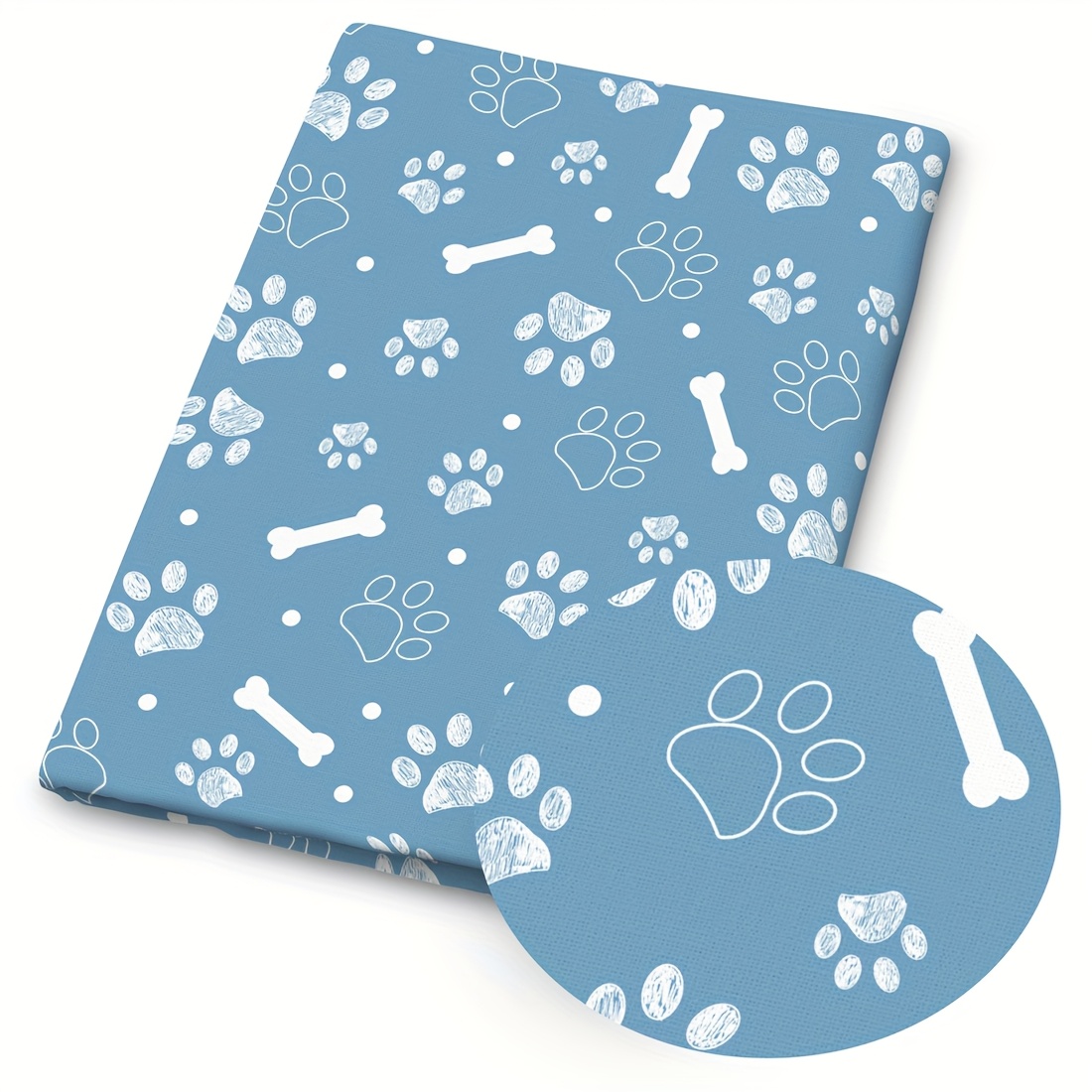 TEMU 1pc Dog Paw Print Fabric - 59 X 19.68 Inches (150 X 50 Cm) Pre-cut Polyester Fabric With Cute , Bones, Hearts Patterns - Suitable For Sewing,