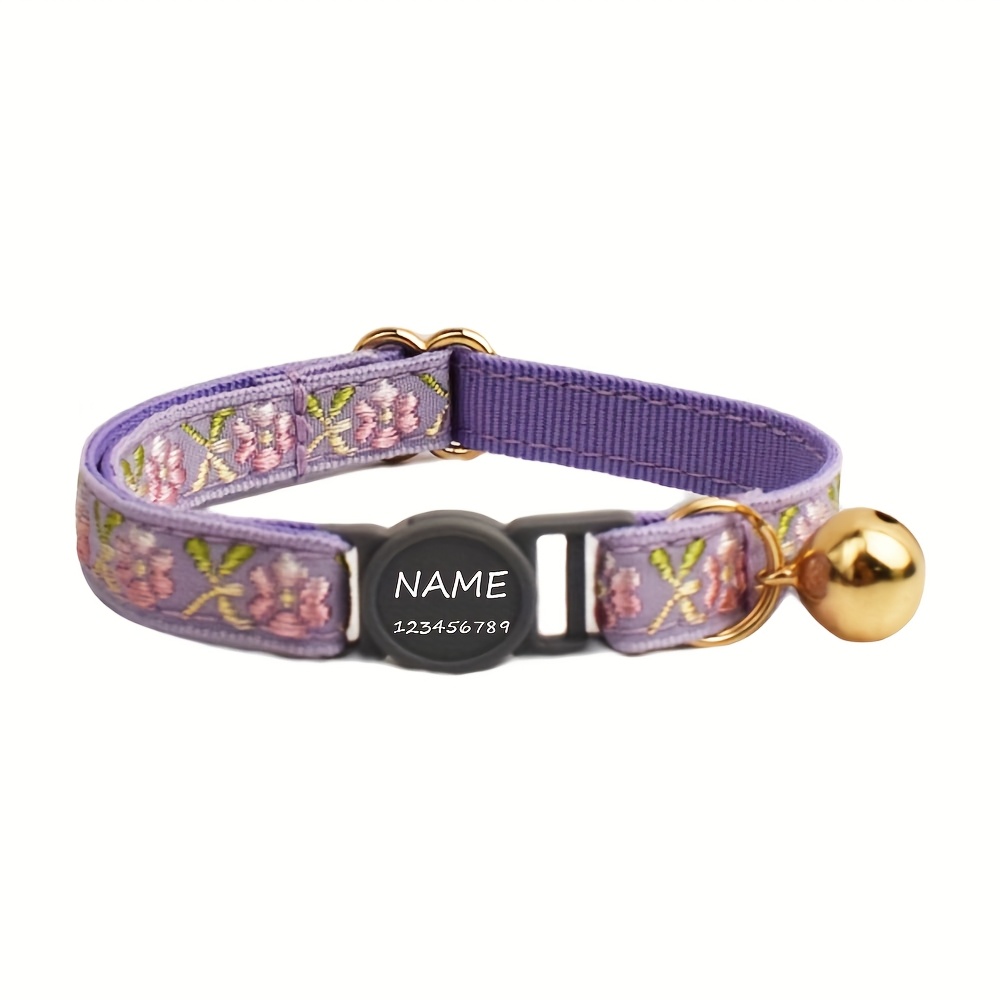 TEMU Custom Embroidered Cat Collar And Name Tag, Adjustable Safety Anti-choking, Durable Pet Id Collar For Small Medium , Gift For Male Female Pets,