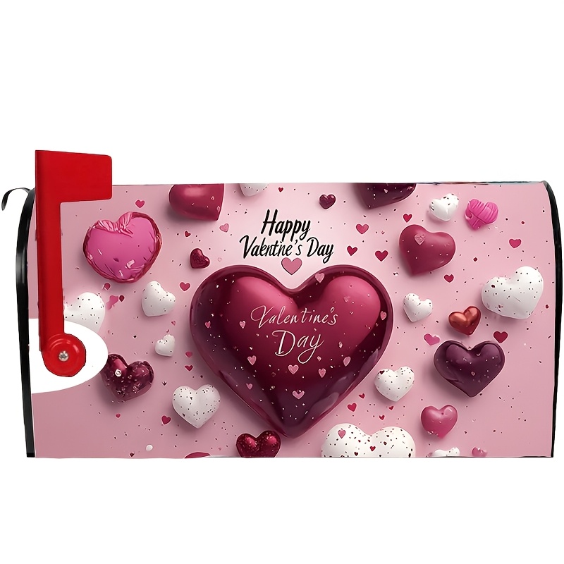 

1pc Valentine's Day Magnetic Mailbox Cover - Polyester, With "happy Valentine's Day" Text & Hearts, Standard Size 18x21 Inches For Outdoor Garden Decor