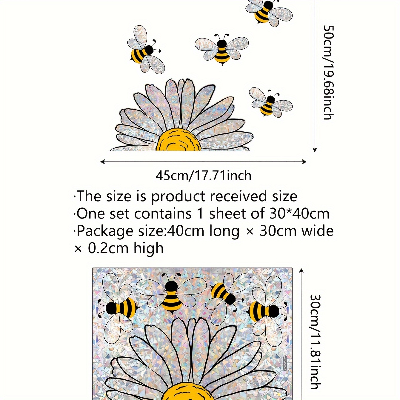 E-shop Ein (30×40 cm) Lebendiger Bienen-Blumen-Glasaufkleber, Statischer Fenstersticker zur Fensterdekoration, XC6005
