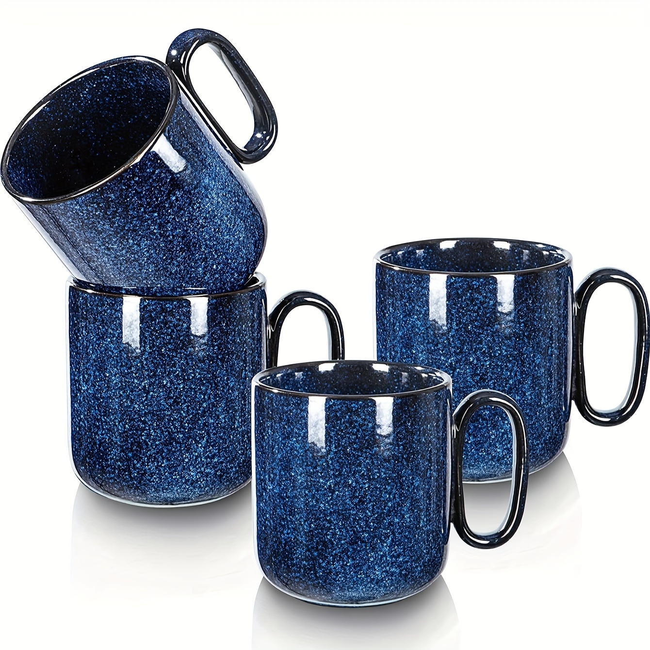 

4pcs, Ceramic Coffee Mug Set - 18 Ounce Large Stoneware Mug For Men Women - Unique Glazed Porcelain Mugs With Handle For Tea Coffee Latte Cocoa Milk - (blue)