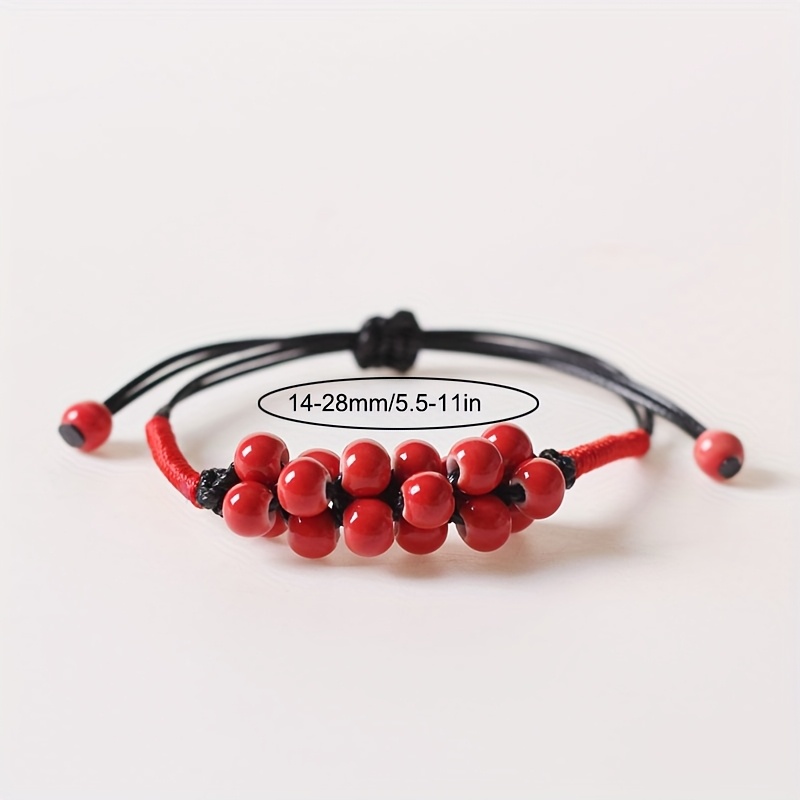 Boho Adjustable Bracelet with Red Ceramic Beads - Ethnic Style Women's Jewelry