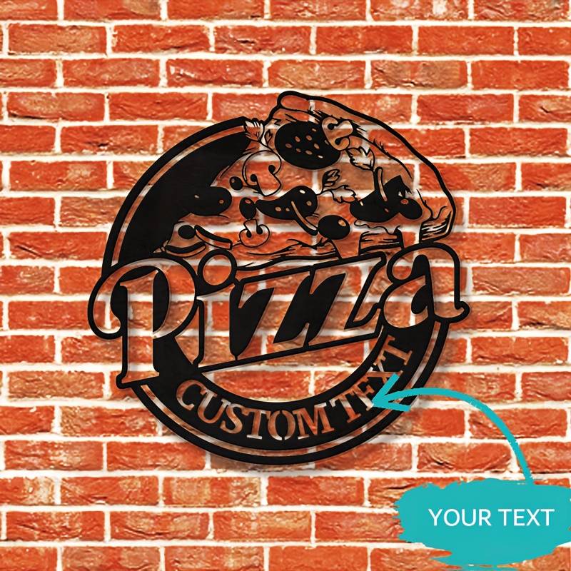 Customizable Pizza Metal Wall Art Sign - Personalized Italian Restaurant & Pizzeria Decoration, Black & White Pepperoni Design, Durable Metal Material, Indoor/Outdoor Use, High-Quality & Weather-Resistant, Restaurant Wall Decor|Art Deco Style|Weatherresistant Sign, Pizza Decor