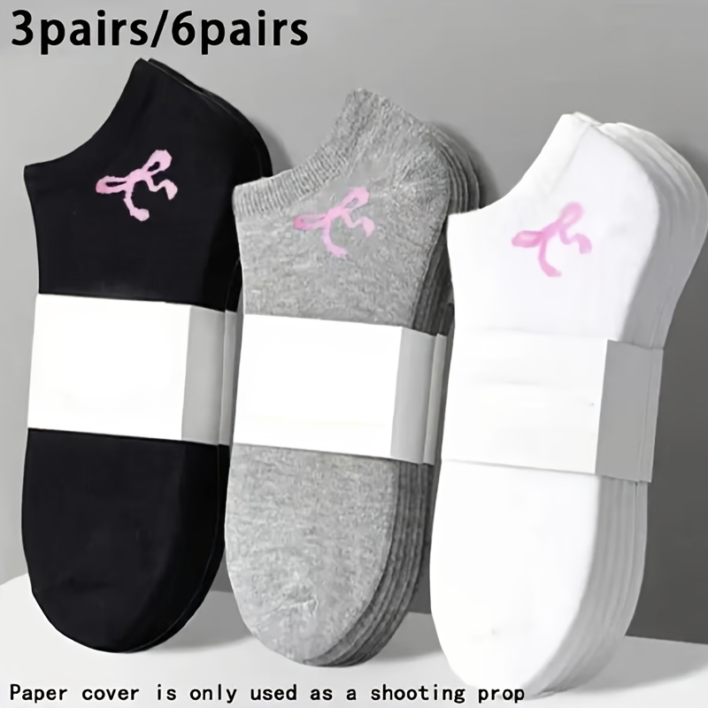 6pcs 12pcs 3 pair 6 pair black white gray basic boat socks with pink bow tie trendy fashionable and versatile socks with pink bow tie pattern quick drying breathable and sweat absorbent elastic stay   lightweight