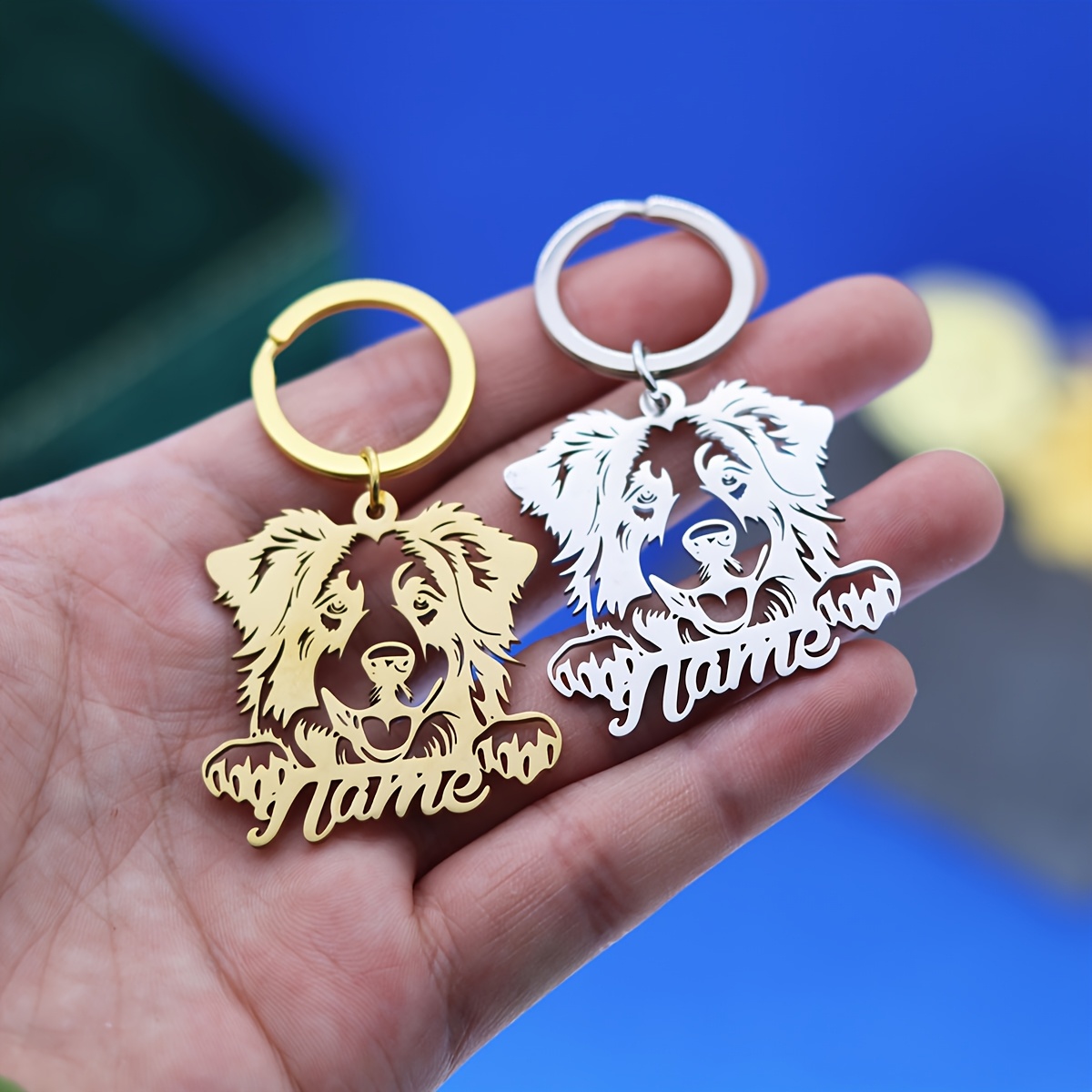 

Customized Keychain With Name Engraving, Cute Fluffy Dog Pet-shaped Pendant, Personalized Stainless Steel Jewelry, Men's Keyring