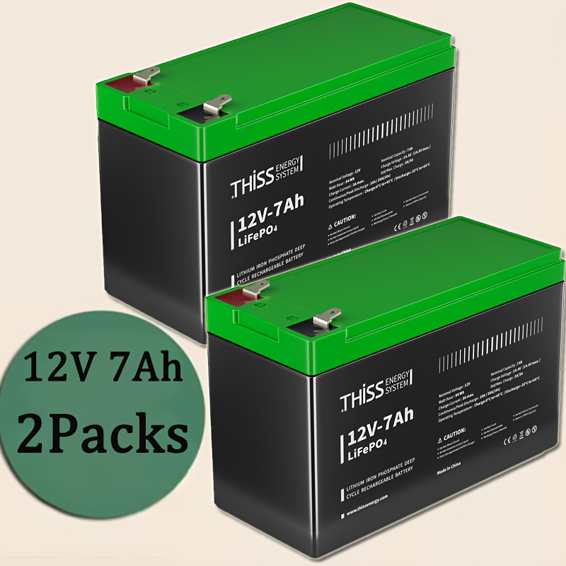 TEMU 1-pack/2-pack 12v 7.0ah Lifepo4 Lithium Battery With Built-in 3000a & Deep Bms, 18650 Series Rechargeable Battery For Rvs, Solar Systems,