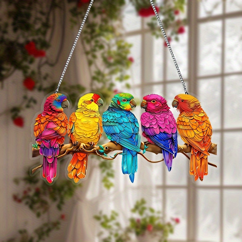 

Bright Parrot Decoration: 5.9" X 10.6" Acrylic Bird Window Hanger - Perfect For Kids' Rooms, Living Rooms, And More