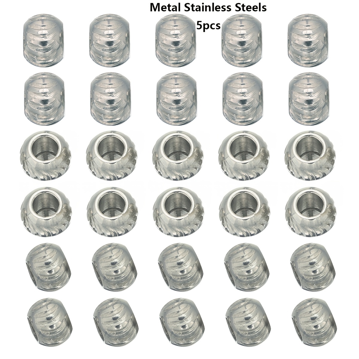 5pcs Stainless Steel Crescent Pattern Large Hole Spacer Beads