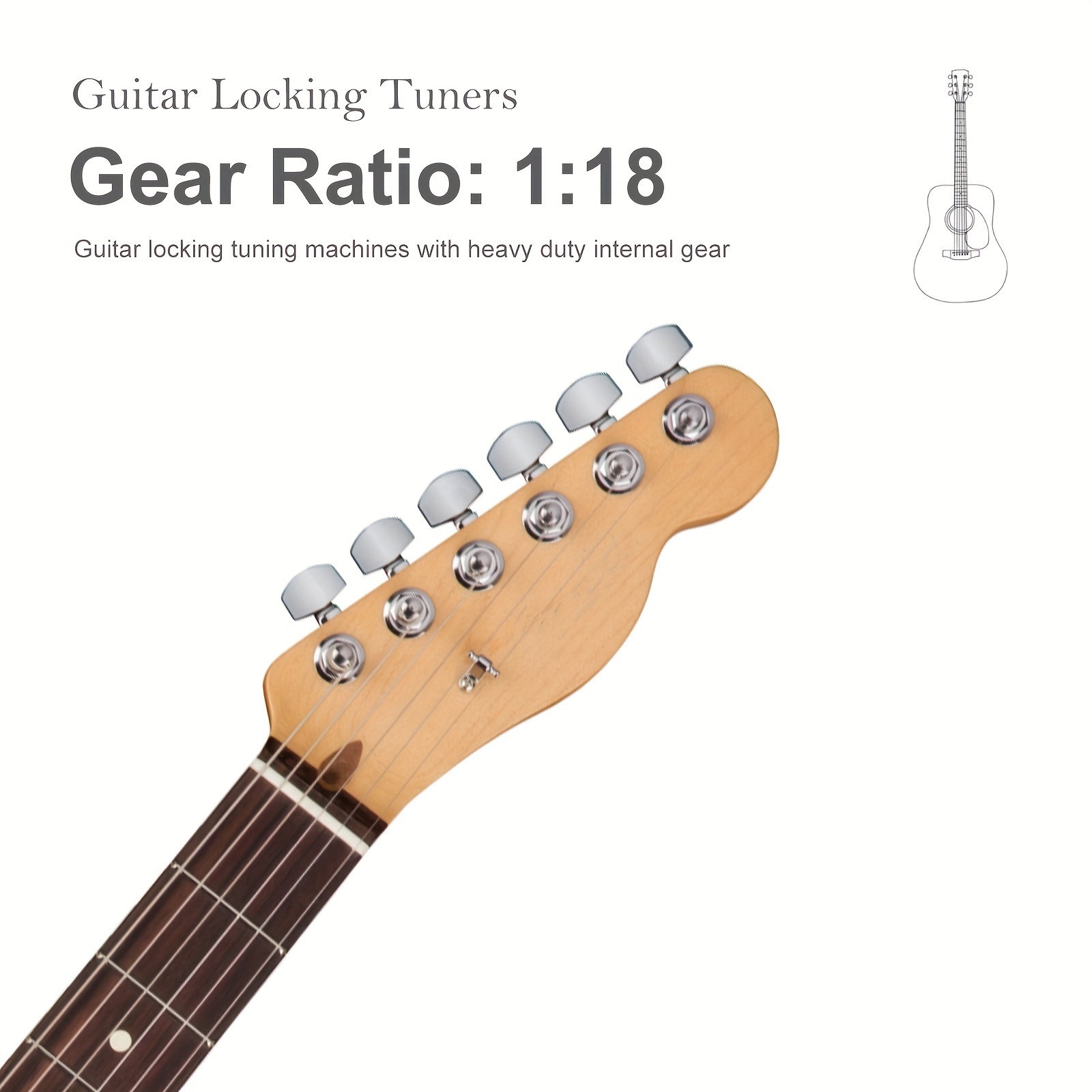 [SAPHUE Guitar Locking Tuners] SAPHUE 6pcs Guitar Locking Tuners | 1:18 Lock String Tuning Key Pegs Machine Head with Hexagonal Handle Replacement for Electric Folk or Acoustic Guitars - Black/Golden/Chrome