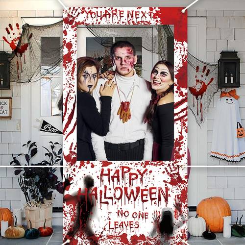1pc 2d halloween party decoration photo prop banner 90cm 185cm 35 4 inches 72 8 inches terrifying and bloody halloween photography prop banner made of polyester material suitable for indoor and outdoor use